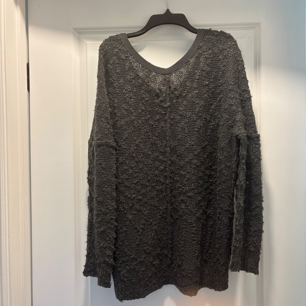 Elan Dark Gray Textured V Neck Long Sleeve Sweater. - Picture 5 of 5